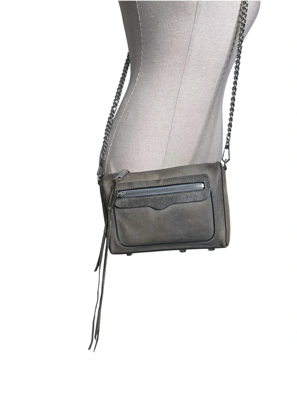 Rebecca Minkoff Mini MAC Grey Leather Crossbody Bag Silver Hardware